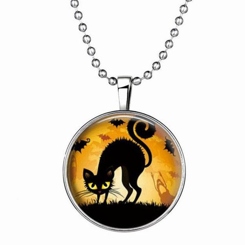 Thriller Halloween Cat Pendant Necklace Luminous