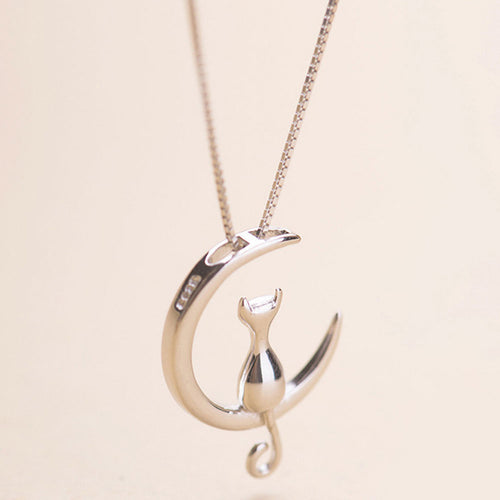 Cat Moon Pendant Necklace Jewelry